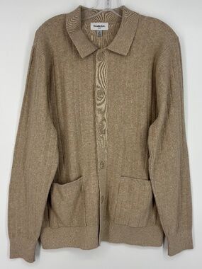 Goodfellow & Co Mens Medium Button Front Cardigan Sweater Oatmeal Heather Collar